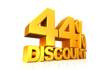 3D render gold text 44 percent discount.