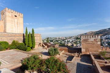 View of  Granada from a wall of fortress of Alhambra