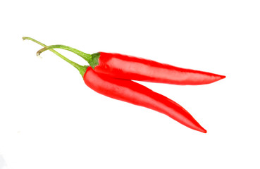 Two red chili pepper, it is isolated, a white background