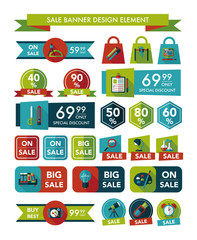 School sale banner design flat background set, eps10