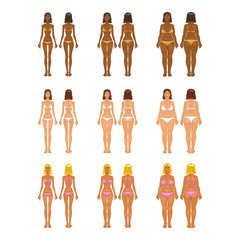 Fat and thin woman, vector illustration, normal, anorexia body