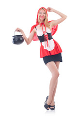 Woman with pot isolated on white