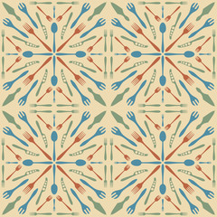 vector beige solid colors cutlery seamless pattern retro style