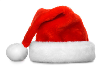 Single Santa Claus red hat isolated on white background