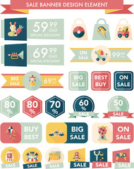 Toy sale banner design flat background set, eps10