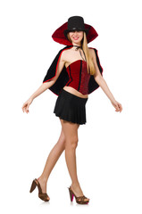 Woman magician isolated on white