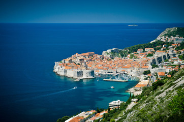 Dubrovnik Old Town on the Adriatic Sea in Croatia, aerial view