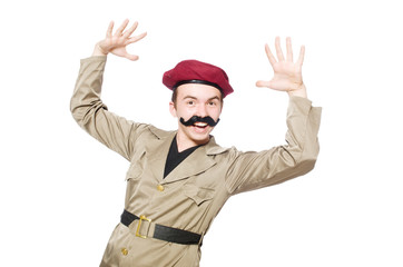 Funny soldier in military concept