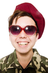 Funny soldier in military concept