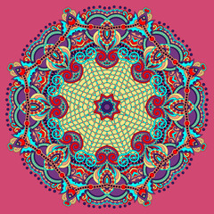 Circle lace ornament, round ornamental geometric doily pattern