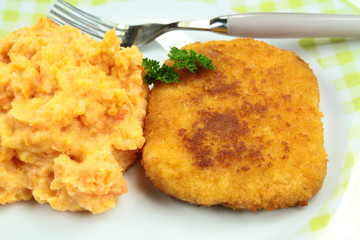 pané de volaille et purée