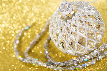 Christmas decor. Shine Festive vintage christmas decoration on golden glitter background