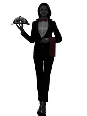 woman waiter butler serving dinner silhouette