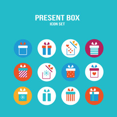 Present box icon set. Christmas, New Year present