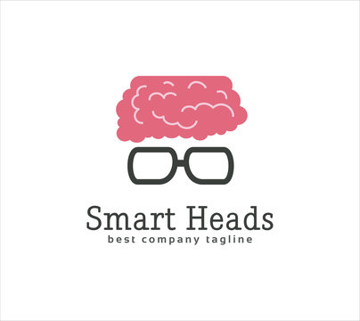 Abstract smart head with glasses vector logo icon concept. Good