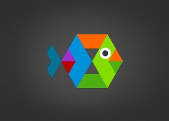 Origami Fish Logo Business Fish abstract Symbol Kube box icon.