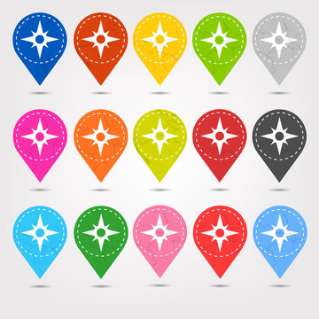 Colorful Stitched Location Mapping Pins Icon Sets