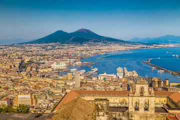 Fototapete Neapel City of Naples with Mt. Vesuv at sunset, Campania, Italy
