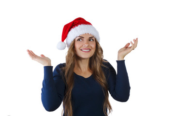 beautiful girl in a cap of Santa Claus