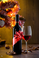 Wine tasting with christmas tree
