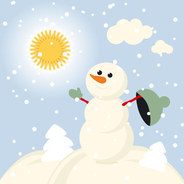 Winter Fun snowman kids vector 2015 retro