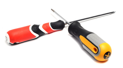 two various screwdriver lying on a white background