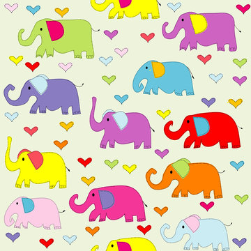 Cartoon colored elephants seamless pattern