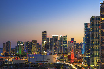 Horizontal view of Miami downtown at sunset