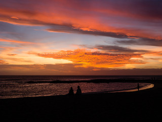 Sunset on hawaiian beach