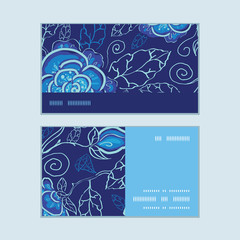 Vector blue night flowers horizontal stripe frame pattern