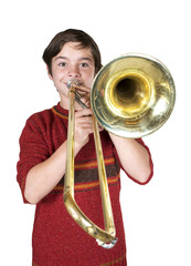 Obraz premium boy with a trombone