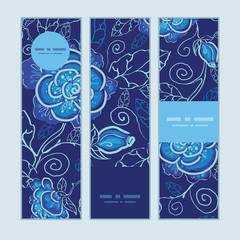 Vector blue night flowers vertical banners set pattern