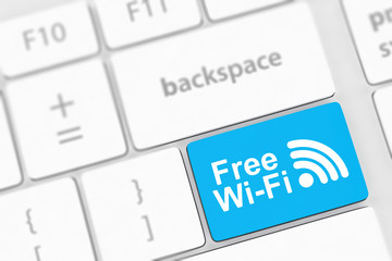 Free WI-FI button on keyboard with soft focus