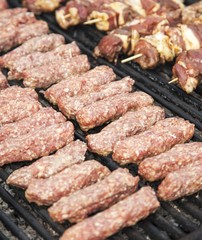 Minced meat rolls on grill