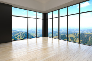 Empty Architectural Room with Glass Windows
