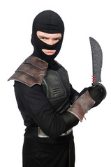 Ninja with knife isolated on white