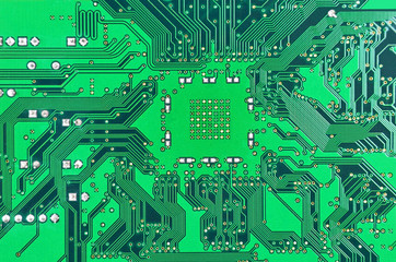 Fototapeta premium Close up of a printed green computer circuit board