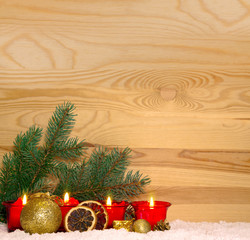 	Four Advent Candles and christmas ball. 