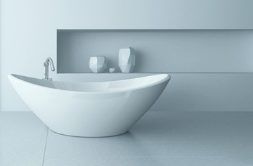 Fototapeta na wymiar Freestanding bathtub in a modern bathroom interior
