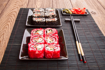 Japanese sushi with red caviar