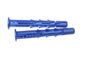 Blue plastic dowels on isolated white background