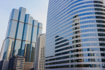 Fototapeta na wymiar Building in downtown on blue sky background