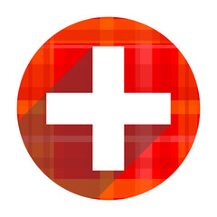 plus red flat icon isolated