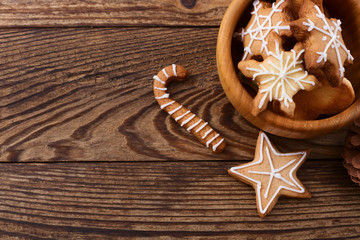 Gingerbread reindeer cookies and christmas decoration 
