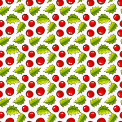 Seamless pattern with holly. Christmas background.