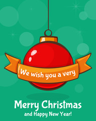 Greeting card with christmas ball. Vector illustration.