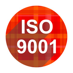 iso 9001 red flat icon isolated
