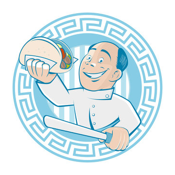 chef holding gyro in blue circle clip art preview