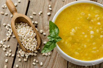 Barley soup, close-up