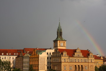 Obraz premium Part of old city Prague with rainbow